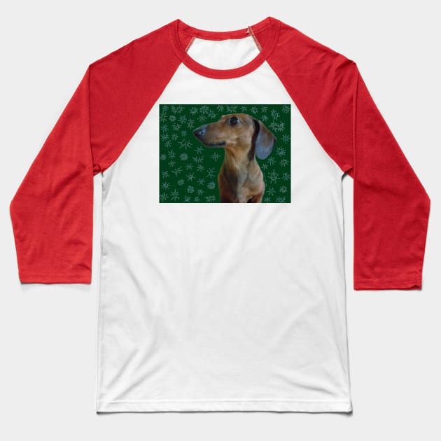 Dachshund Snow Baseball T-Shirt by DebiCady